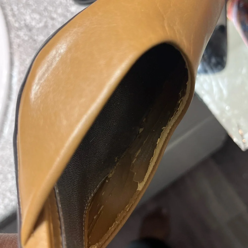 Vintage leather Y2K size 8.5 Nine West Tan Pointed Toe ankle strap Stilletos - Picture 10 of 17